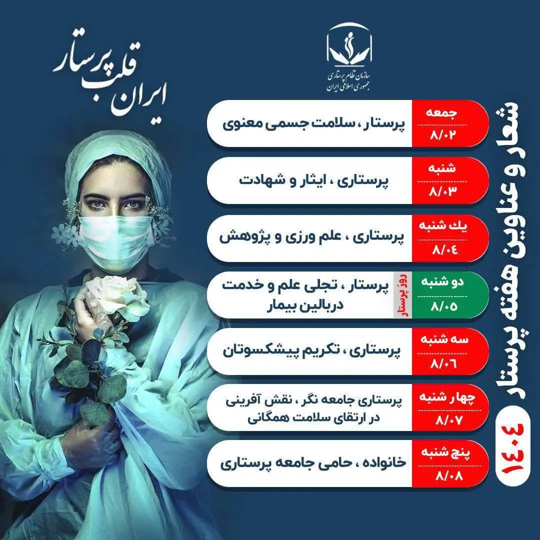 اعلام اسامی روزهای هفته پرستار 